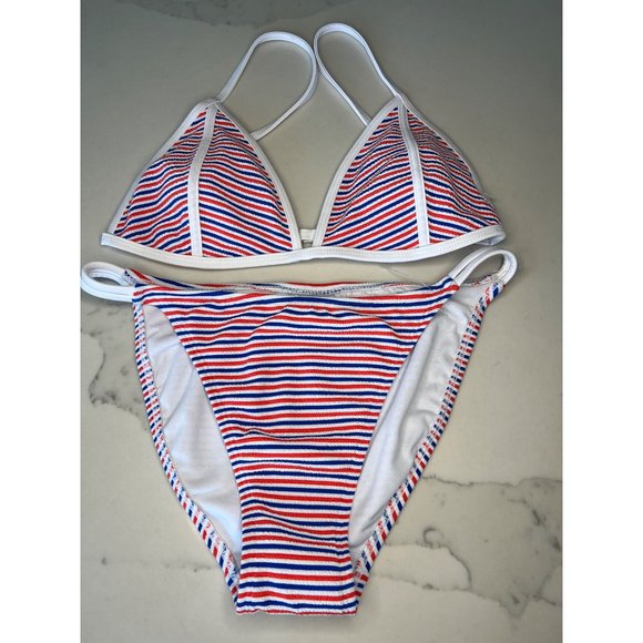 Sand Castle Bikini NWOT size M Red white and Blue striped - Picture 2 of 9